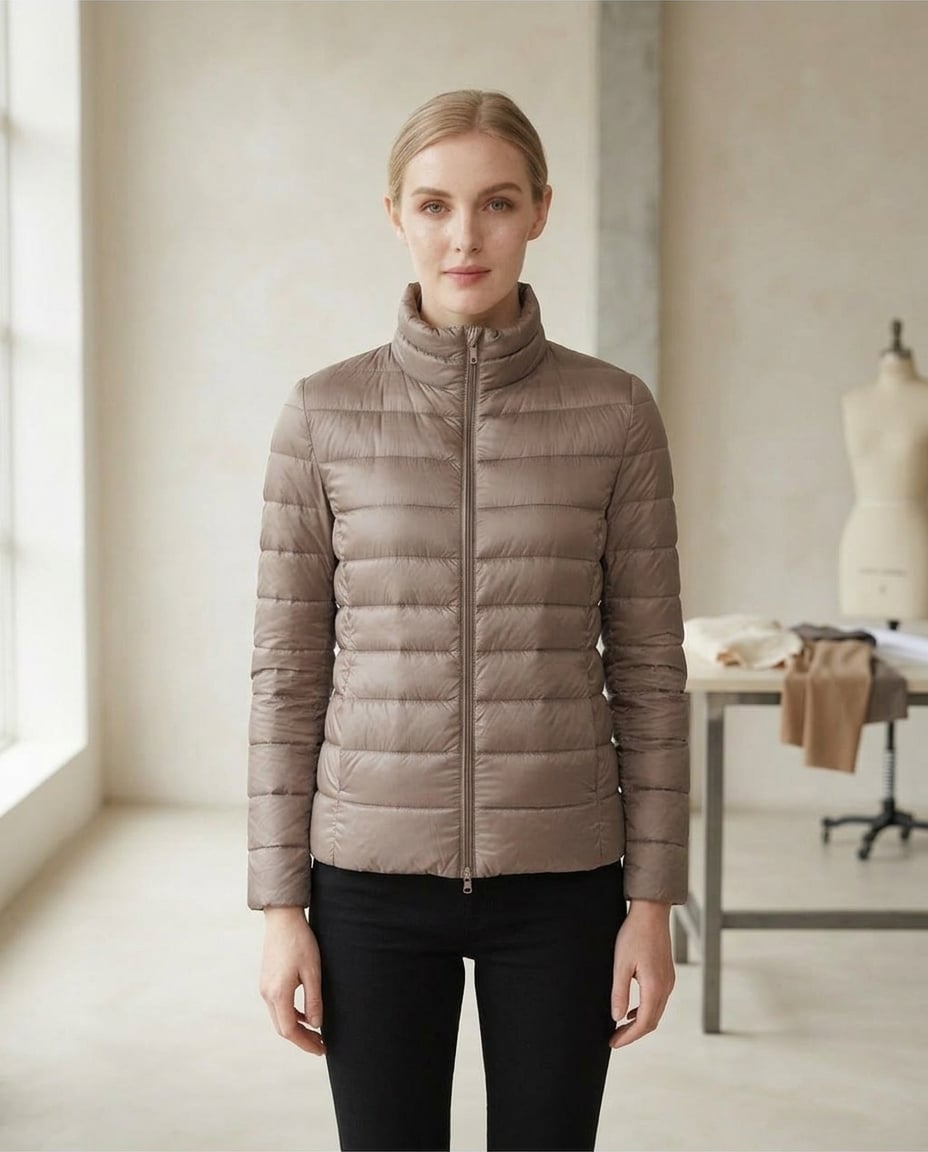 Lily | Refined Puffer Coat for Autumn/Winter - Taupe - Front