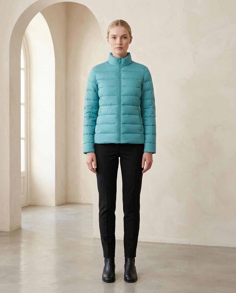 Lily | Refined Puffer Coat for Autumn/Winter - Turquoise - Front View