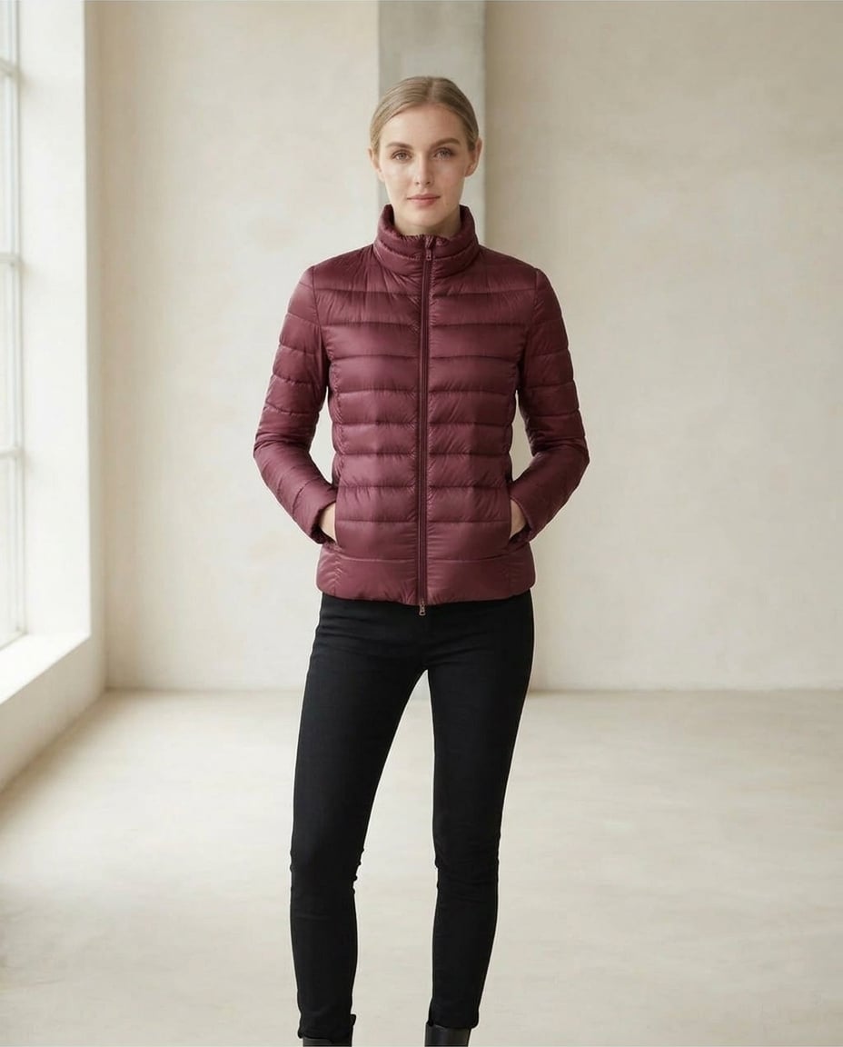 Lily | Refined Puffer Coat for Autumn/Winter - Burgundy - Front