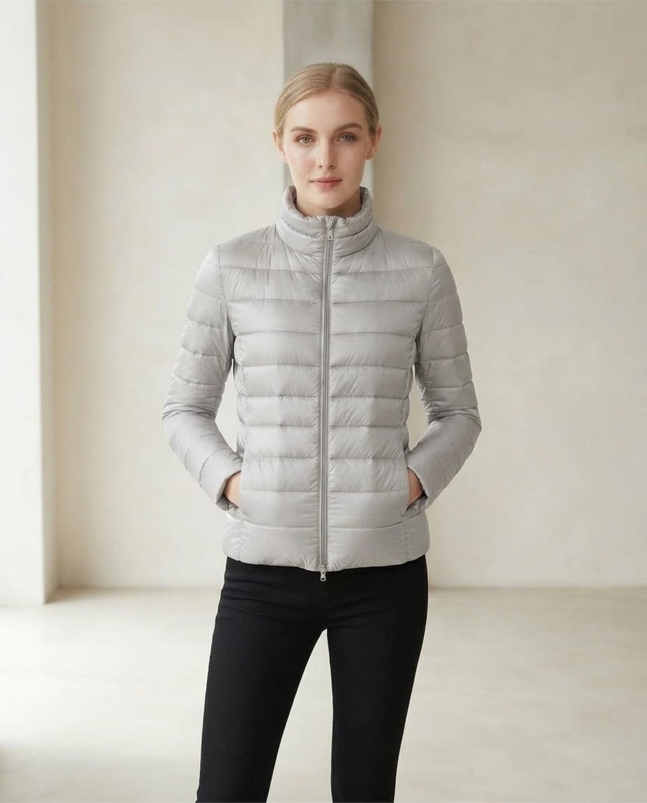 Lily | Refined Puffer Coat for Autumn/Winter - Grey - Front