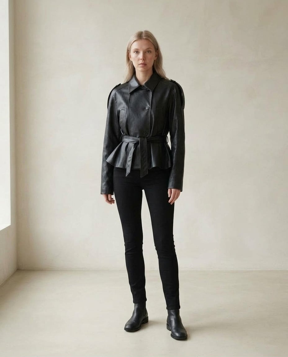 Lily | Sophisticated Faux Leather Jacket for Autumn/Winter — front | Maison Perigee