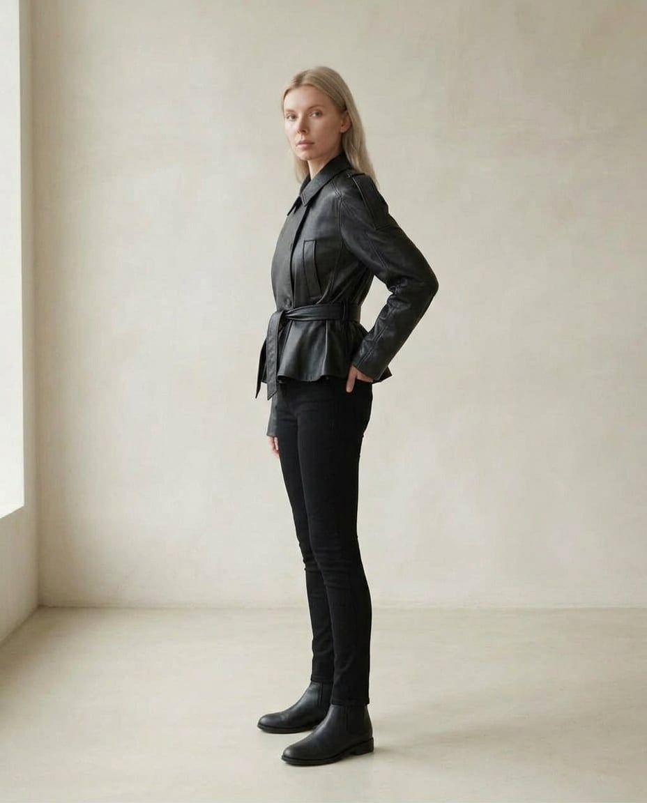Lily | Sophisticated Faux Leather Jacket for Autumn/Winter — side | Maison Perigee