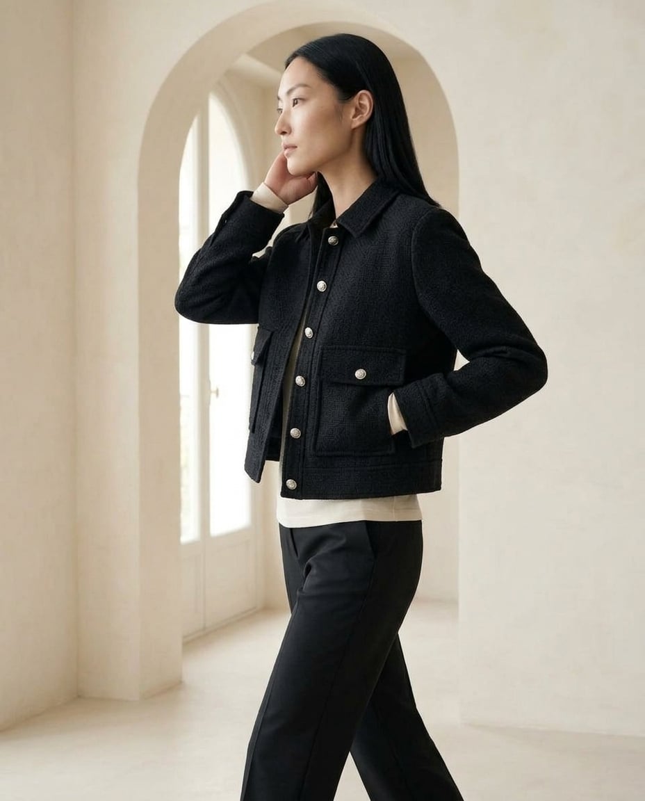 Margaux - Chic Boxy Tweed Jacket in Black — Maison Perigee — side