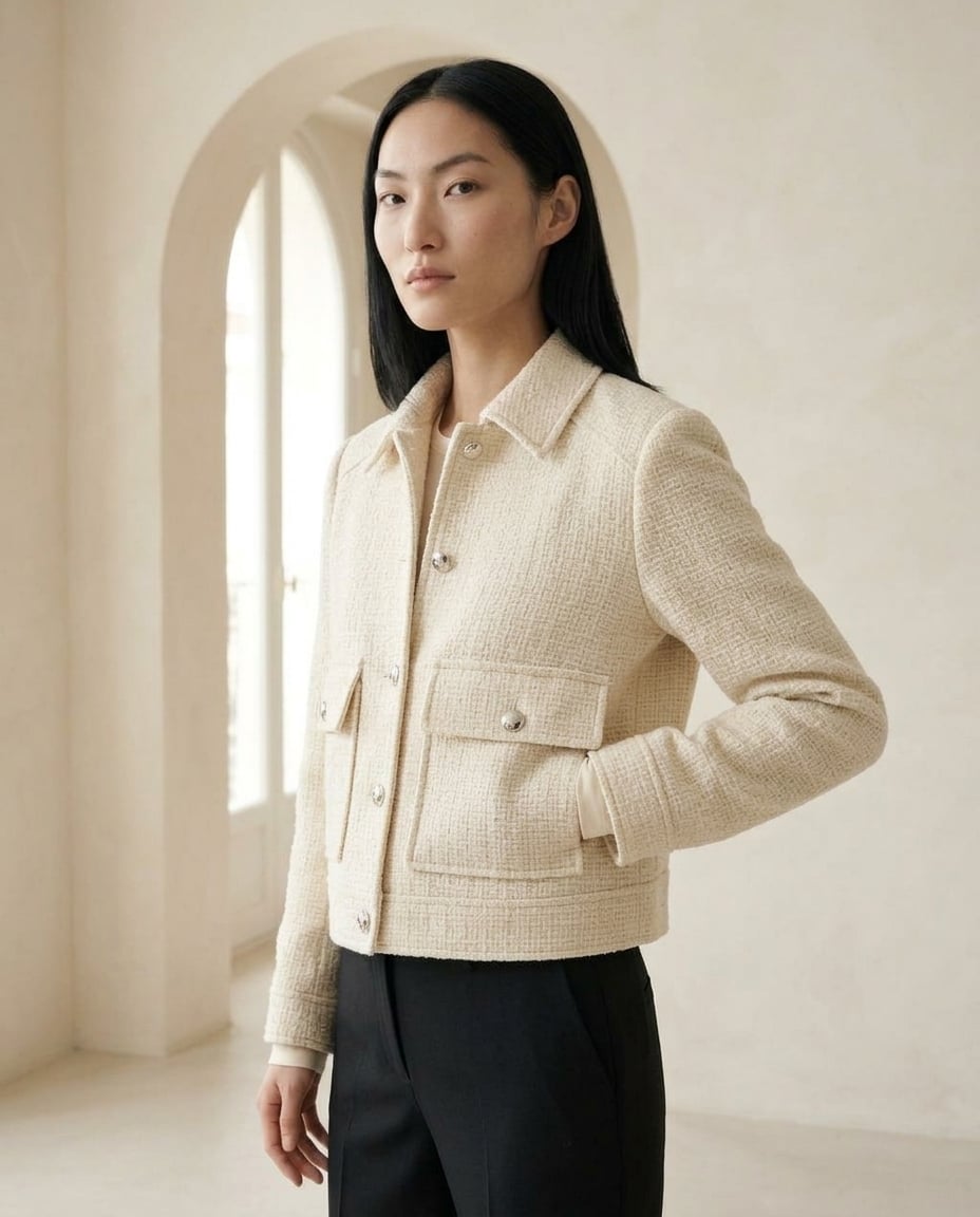 Margaux - Chic Boxy Tweed Jacket in Cream — Maison Perigee — side