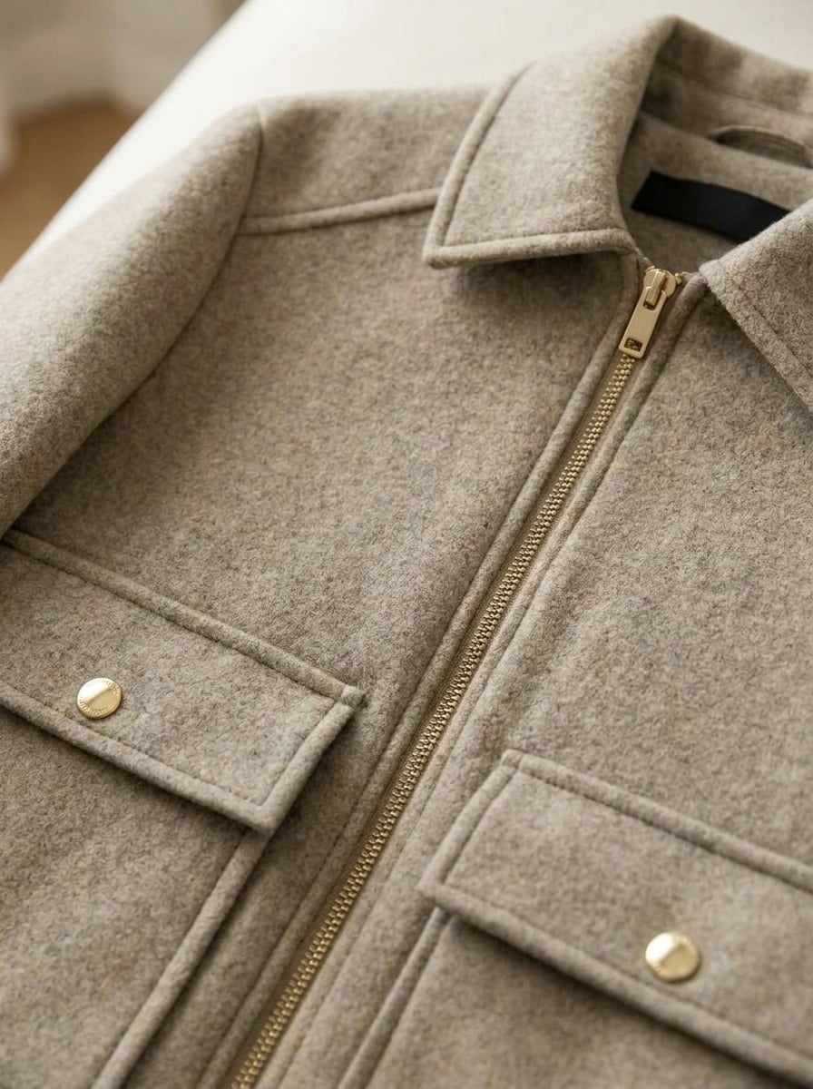Margaux - Chic Boxy Tweed Jacket in Khaki — Maison Perigee — detail