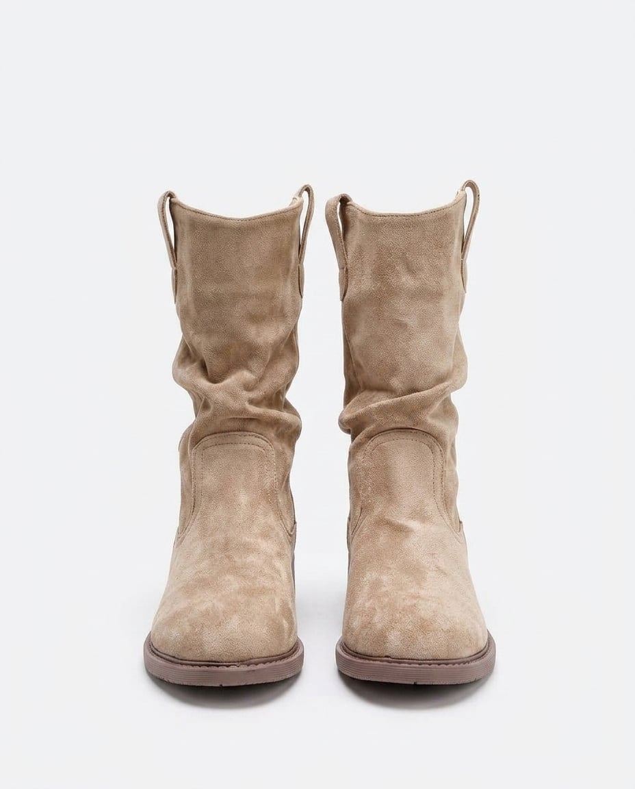 Khaki mid-calf boots product photo, white background | Maison Perigee — product