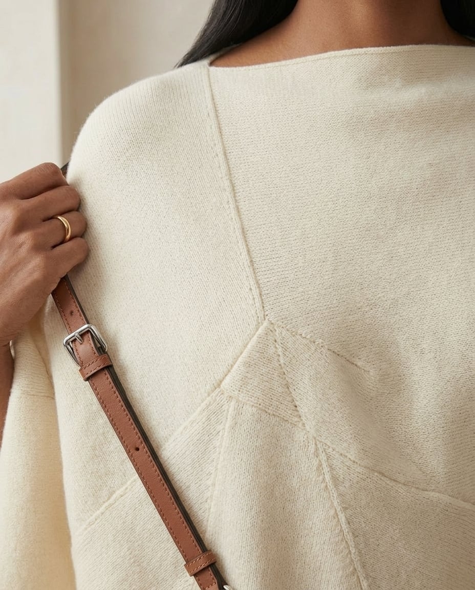 Maya | Elegant Asymmetric Sweater for Autumn/Winter - Detail Close-Up