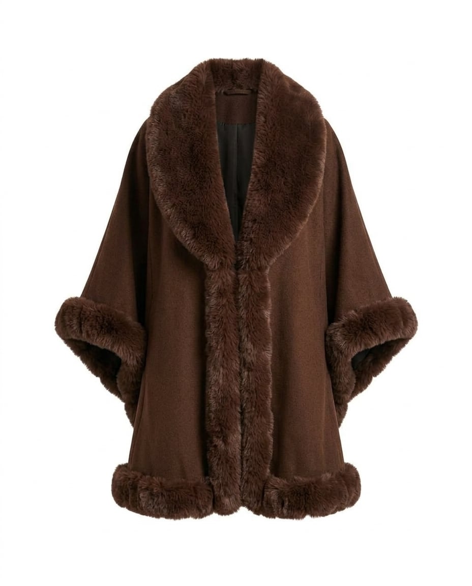 Maya | Elegant Faux Fur Trimmed Cape for Winter — product white bg | Maison Perigee