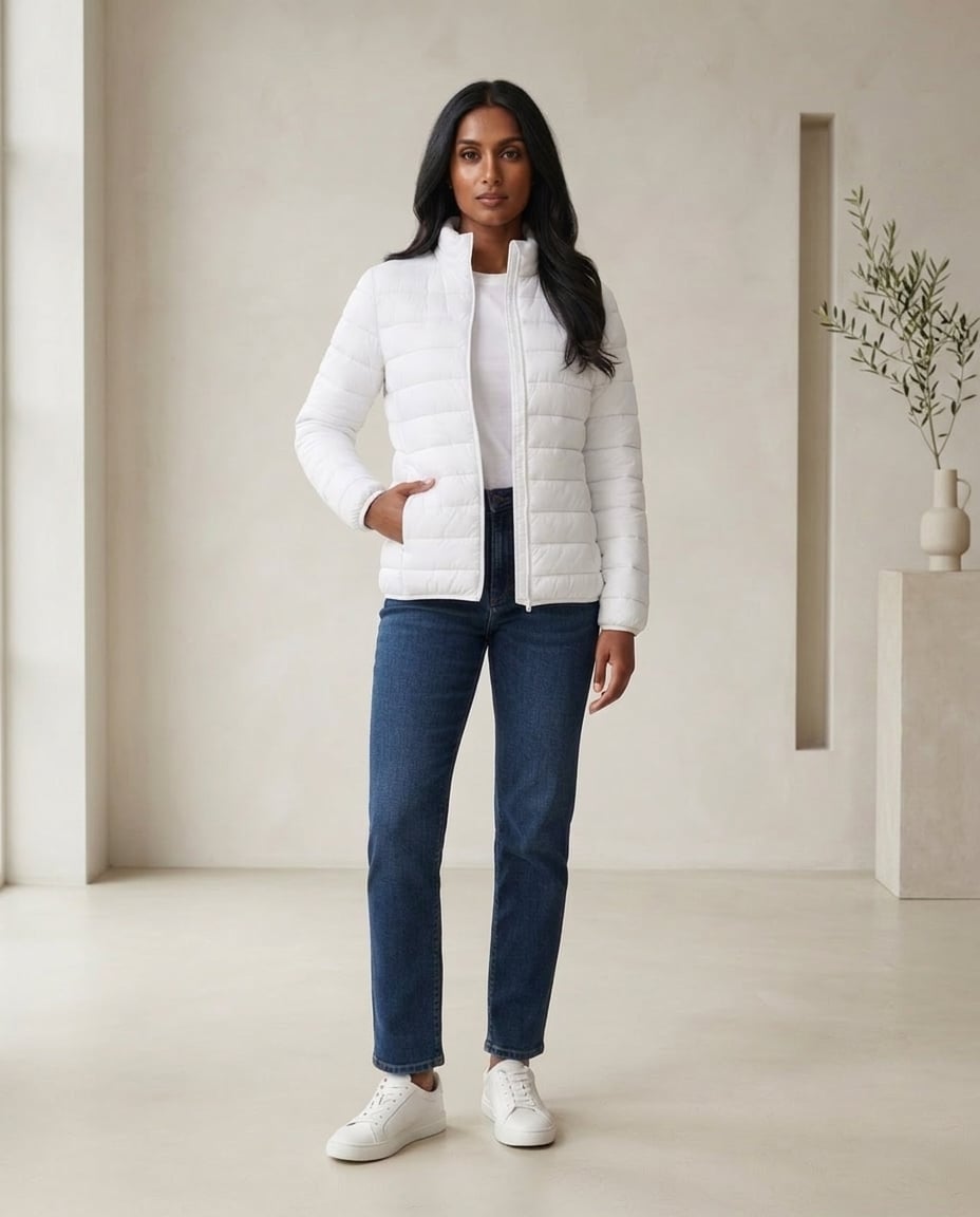 Maya | Refined Puffer Coat for Winter - White - Front