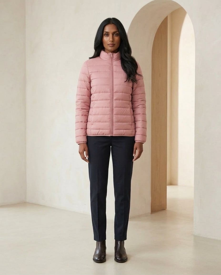 Maya | Refined Puffer Coat for Winter - Pink - Front View