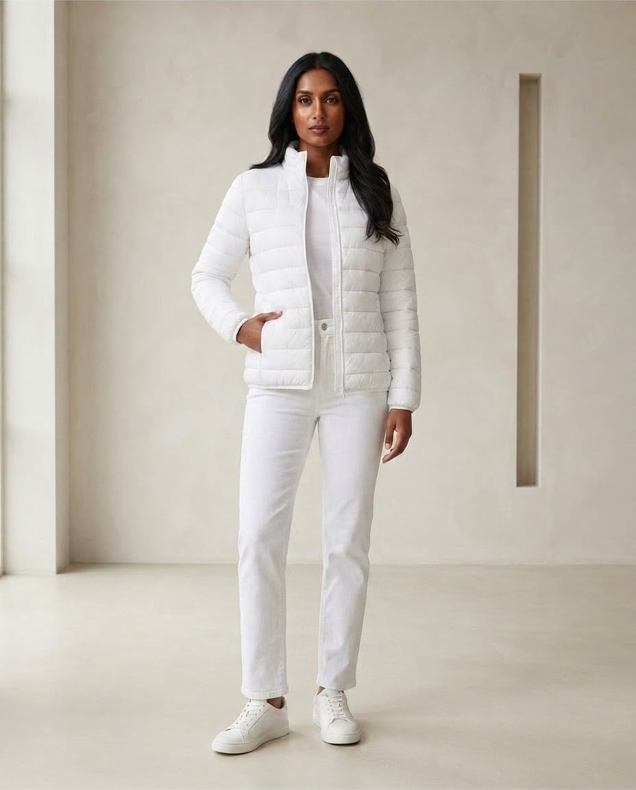 Maya | Refined Puffer Coat for Winter - White - Front