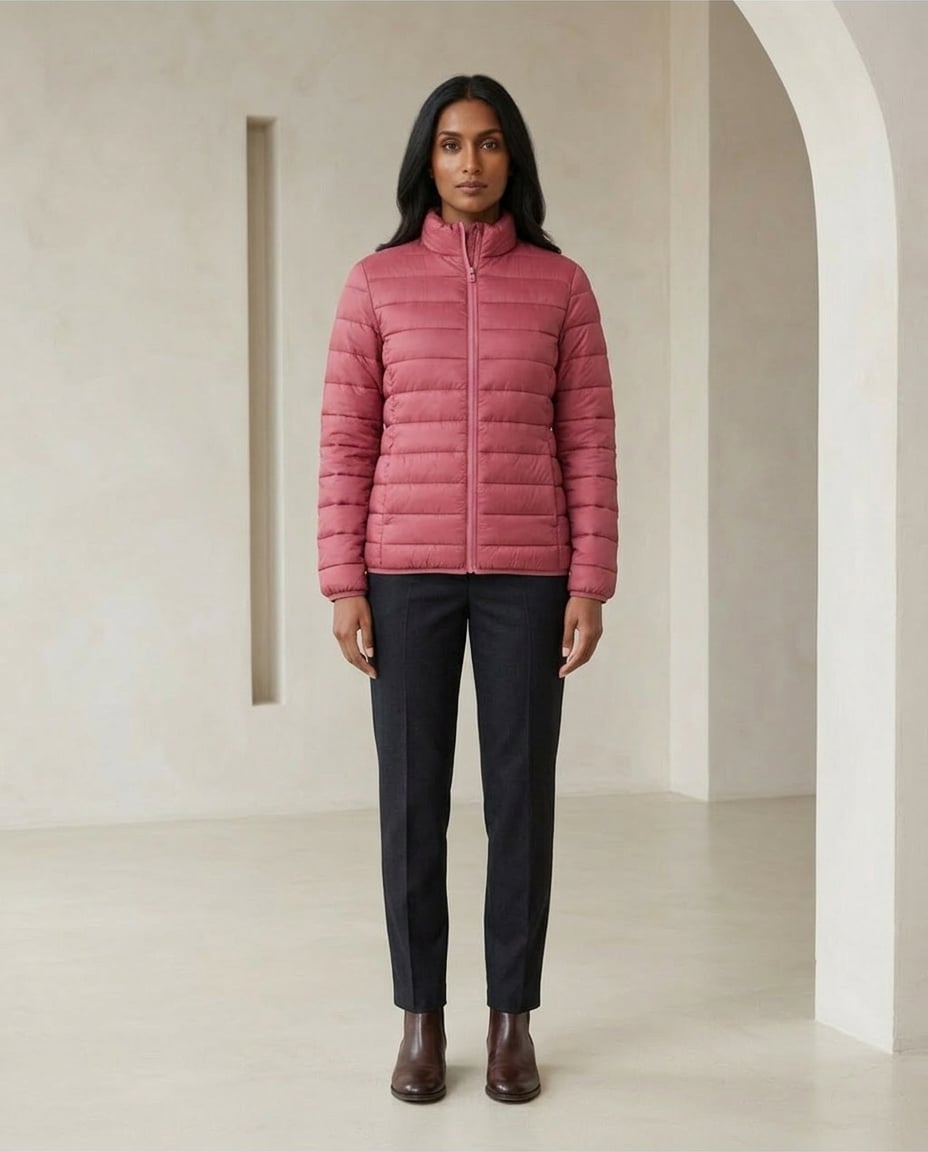 Maya | Refined Puffer Coat for Winter - Pink - Front View