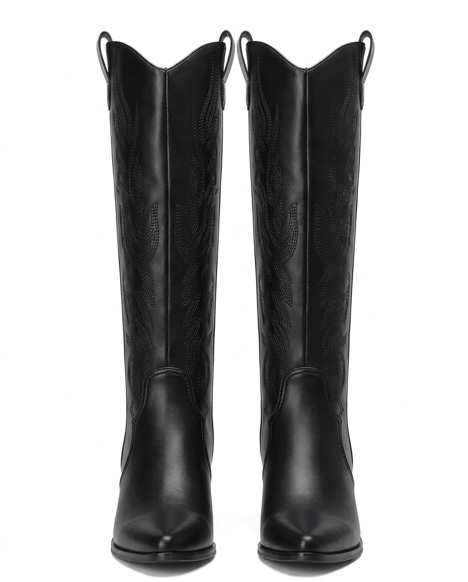 Black knee-high boots product photo, white background | Maison Perigee — product