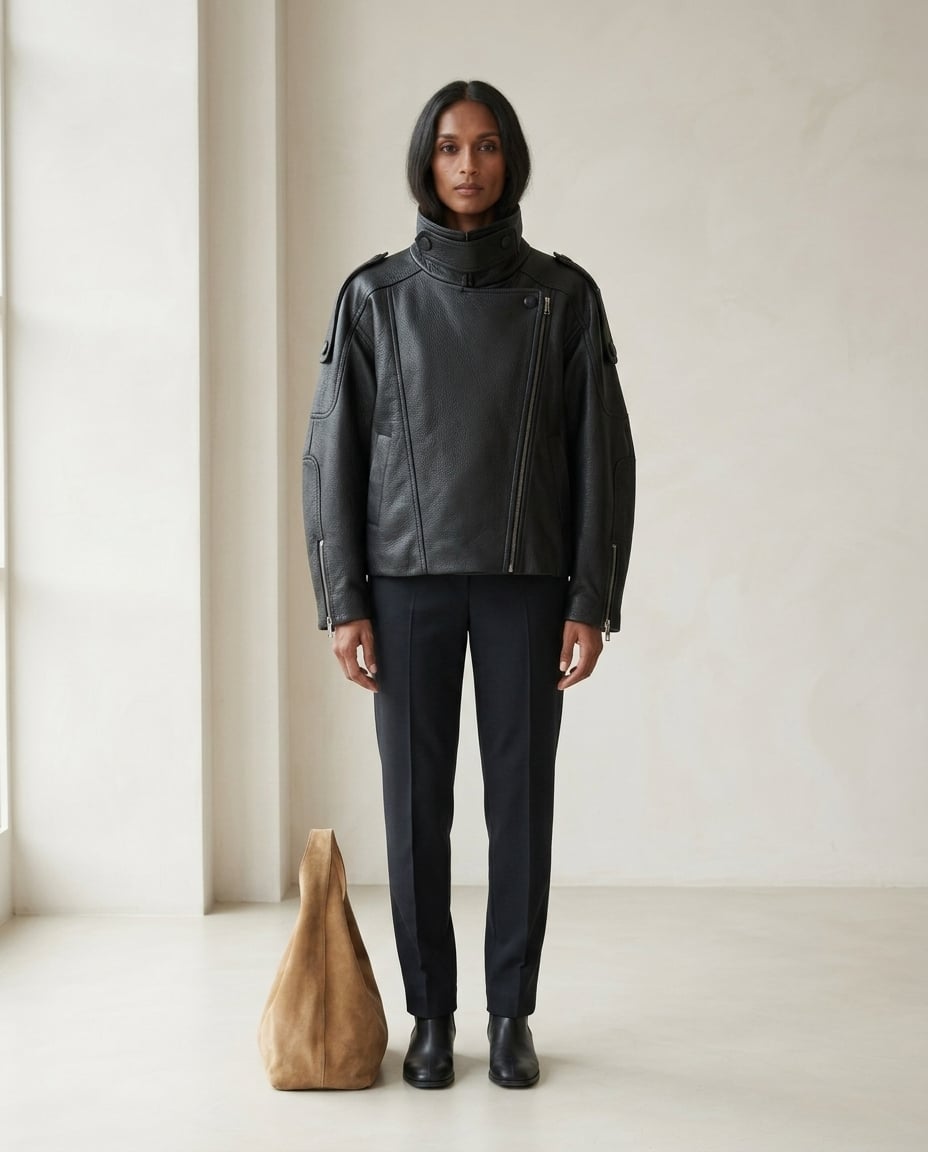 Maya | Timeless Leather Jacket for Autumn/Winter - Front View