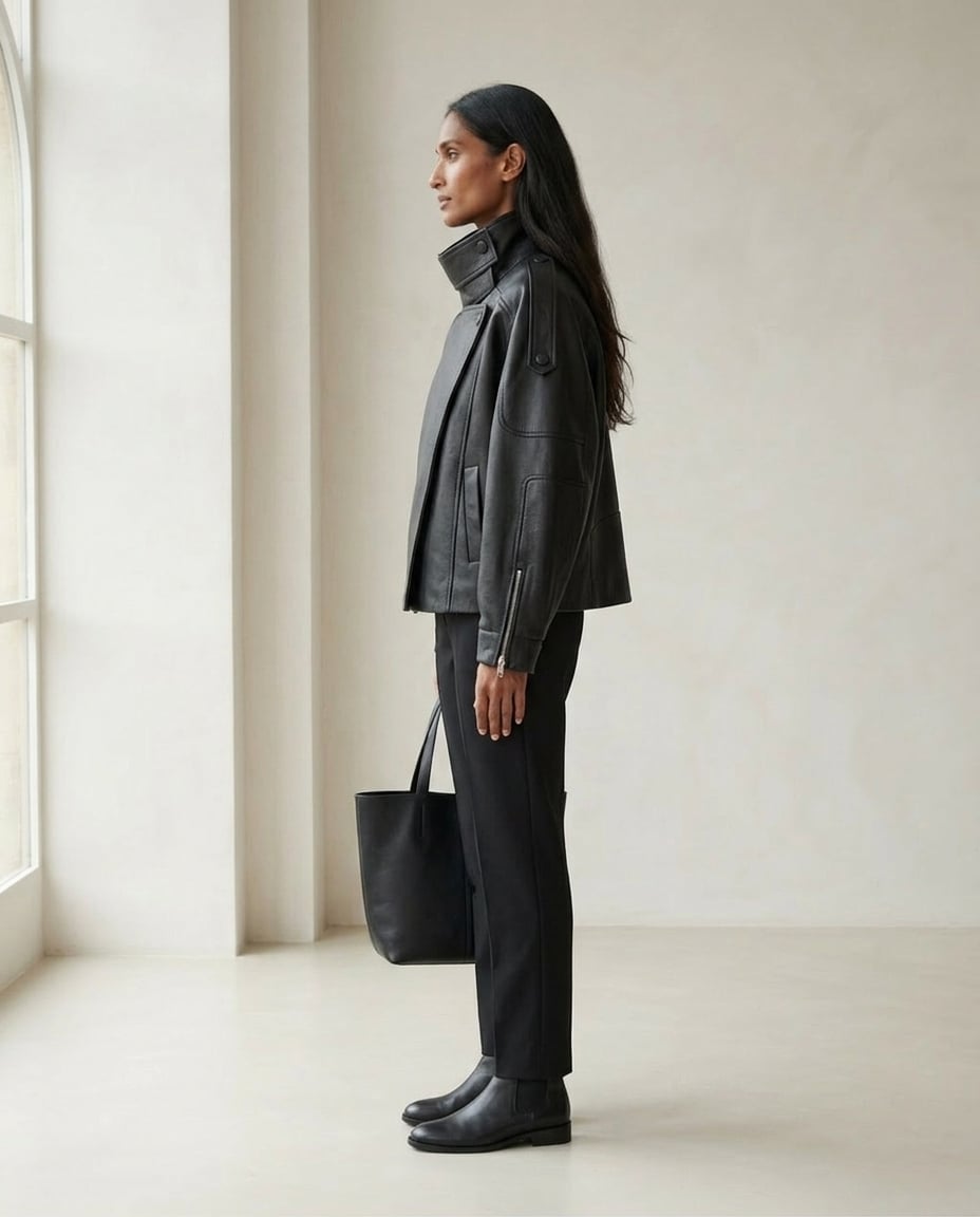 Maya | Timeless Leather Jacket for Autumn/Winter - Side View