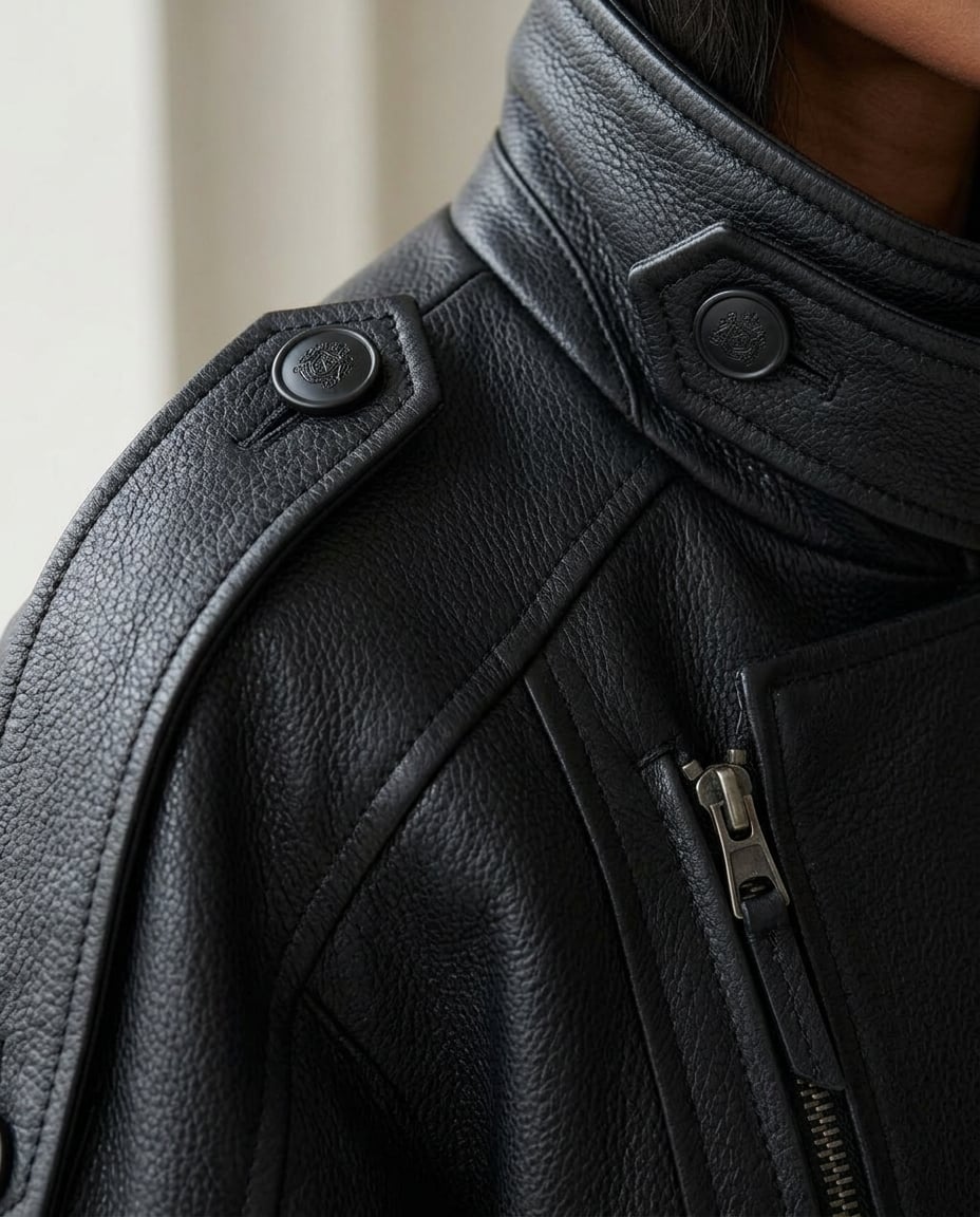 Maya | Timeless Leather Jacket for Autumn/Winter - Detail Close-Up