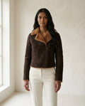 Maya | Timeless Shearling Moto Coat for Winter — front | Maison Perigee