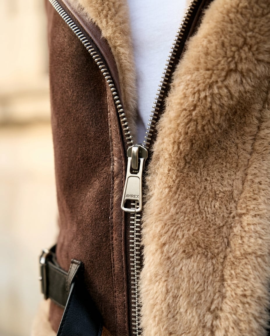 Maya | Timeless Shearling Moto Coat for Winter — detail | Maison Perigee