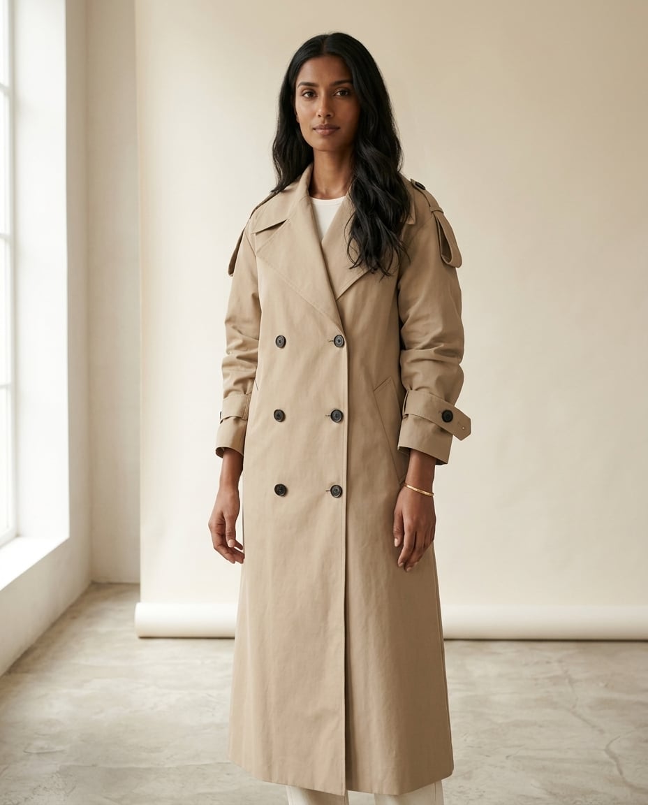 Maya | Timeless Trench Coat for Autumn/Winter — front | Maison Perigee