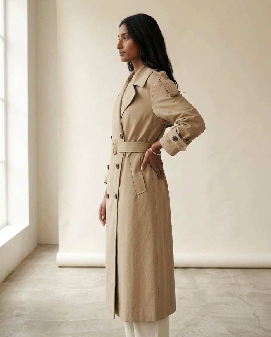 Maya | Timeless Trench Coat for Autumn/Winter — side | Maison Perigee