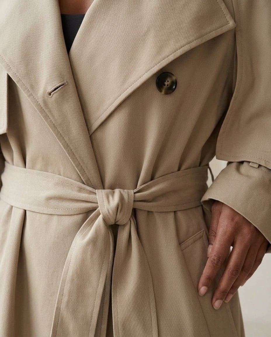 Maya | Timeless Trench Coat for Winter - Detail Close-Up