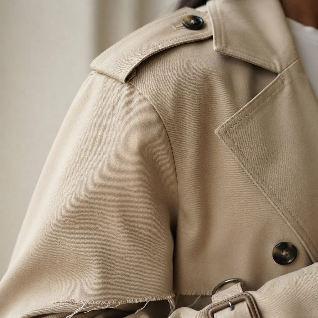 Maya | Timeless Trench Jacket for Autumn - Detail Close-Up