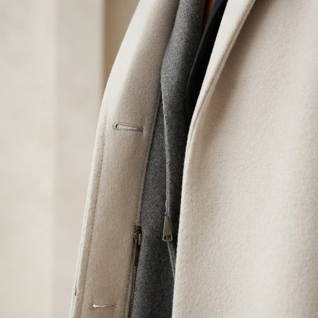 Maya | Timeless Wool-Blend Coat for Winter - Detail Close-Up