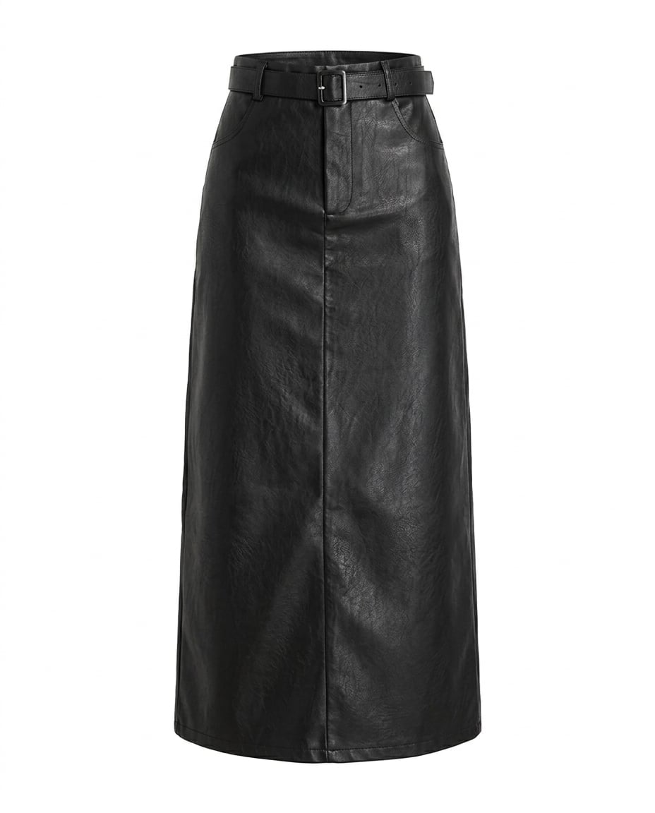 Naomi | Elegant Belted Midi Skirt for Autumn/Winter — product white bg | Maison Perigee