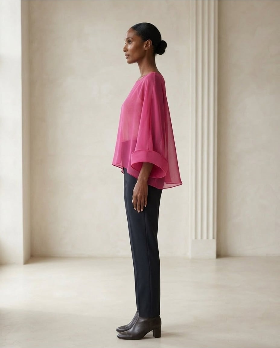 Naomi | Elegant Chiffon Cape for Autumn/Winter - Side View