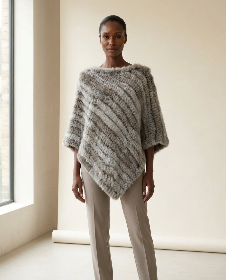 Naomi | Elegant Furry Poncho for Winter — front | Maison Perigee