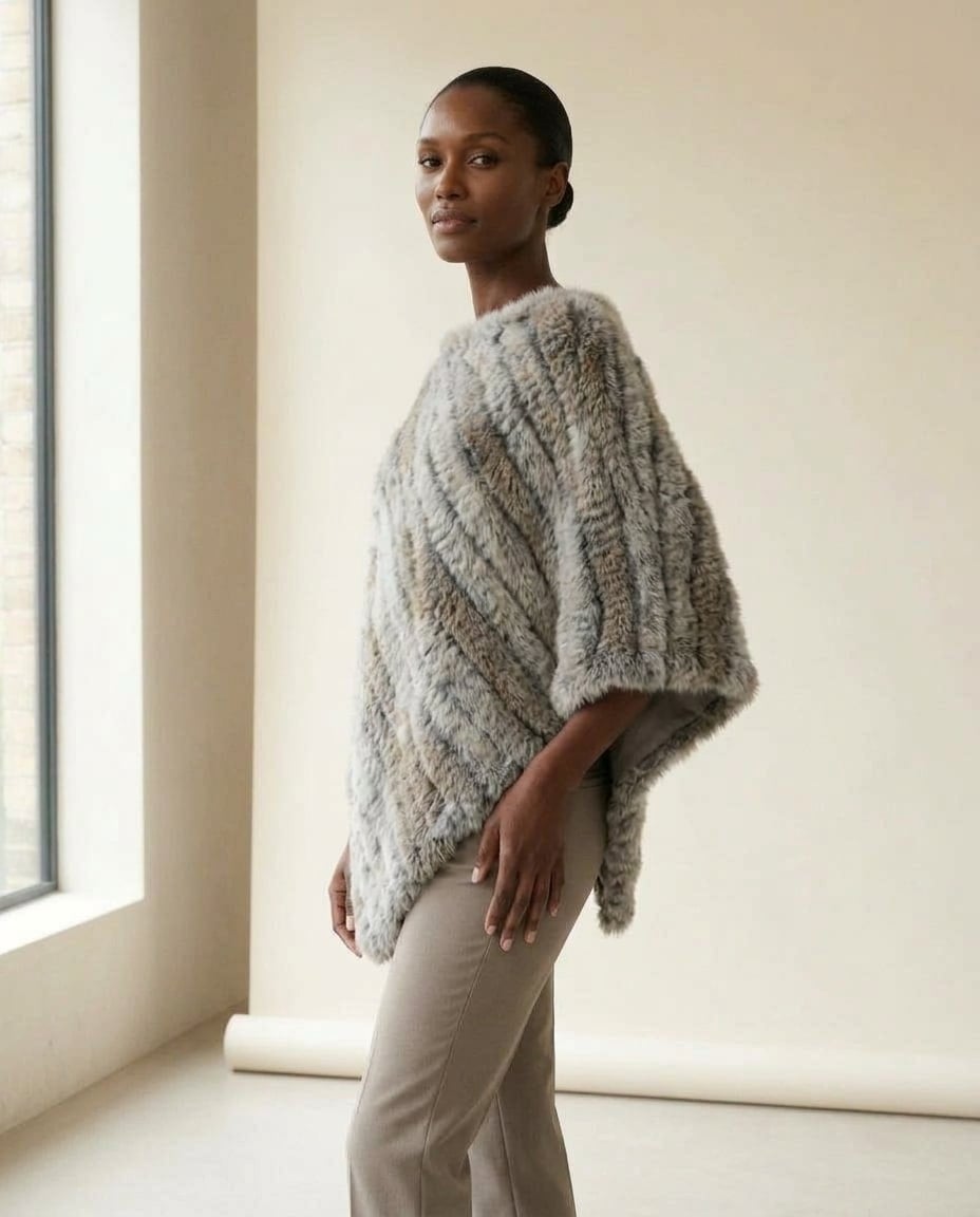 Naomi | Elegant Furry Poncho for Winter — side | Maison Perigee