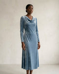 Naomi | Elegant Velvet Midi Dress for Autumn/Winter — front | Maison Perigee