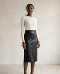 Naomi | Refined Faux Leather Skirt — front | Maison Perigee