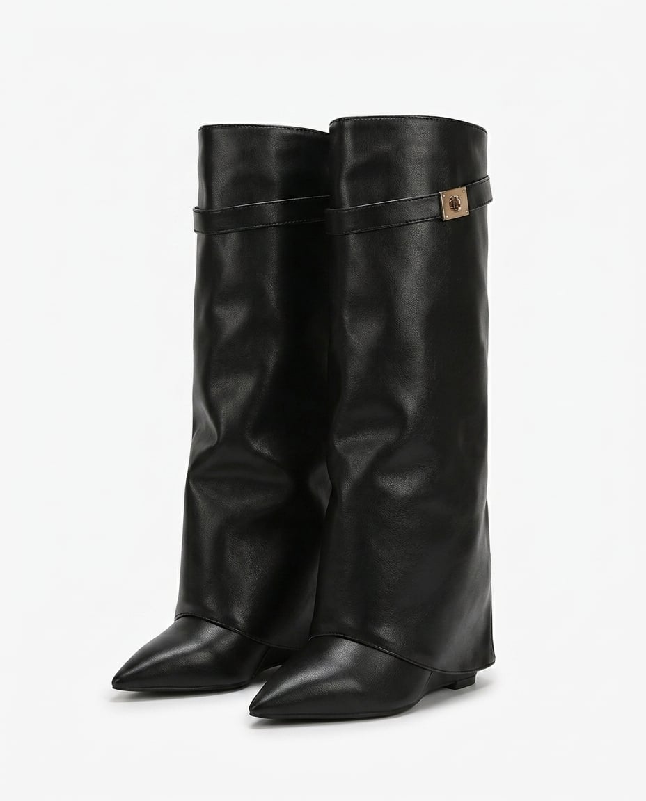 Black knee-high boots product photo, white background | Maison Perigee — product