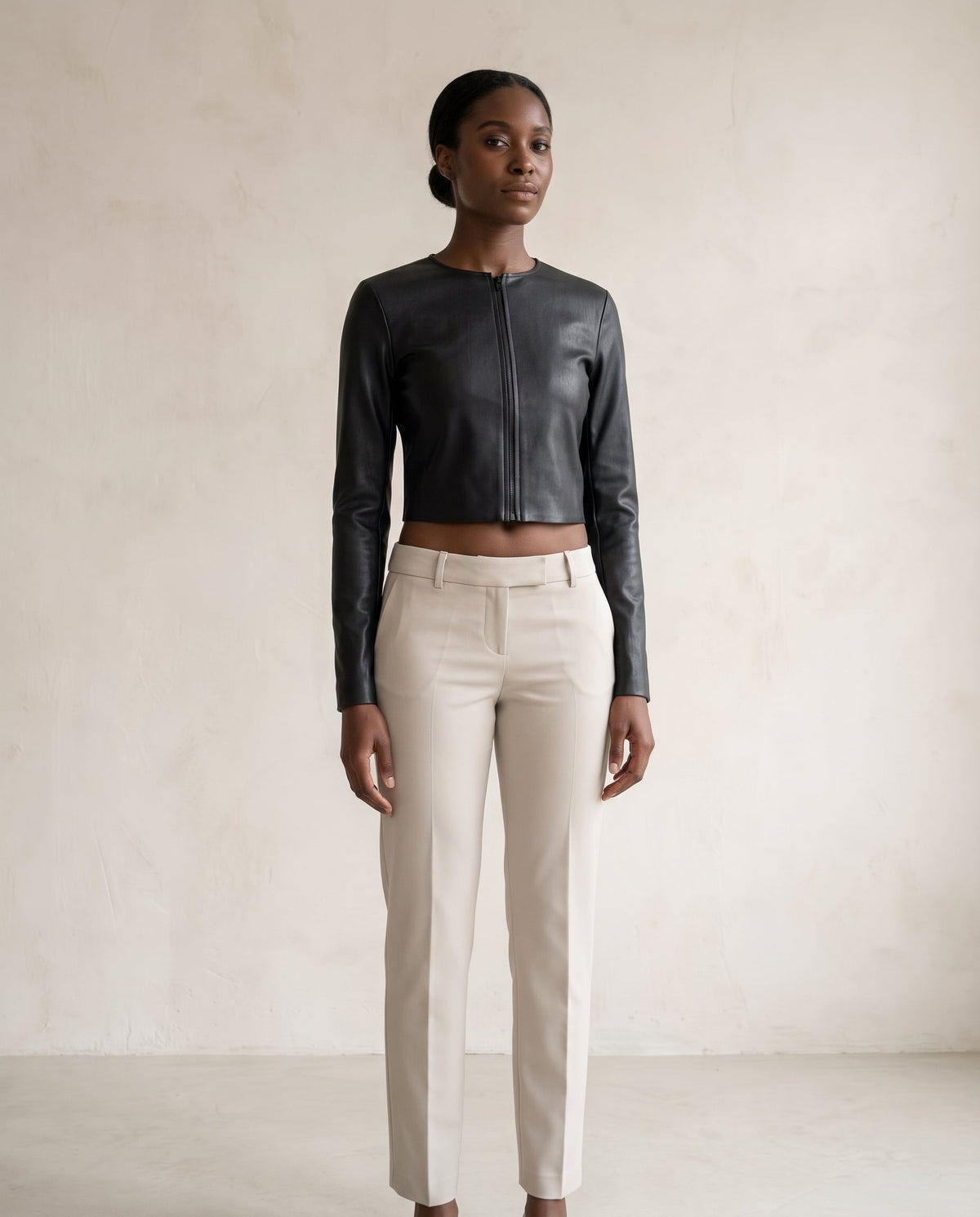 Naomi | Sophisticated Cropped Faux Leather Jacket - front view