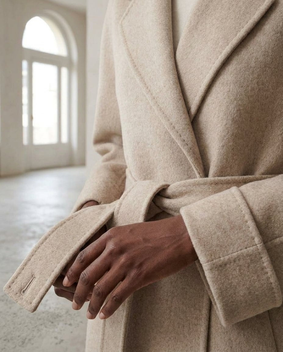Naomi | Timeless Belted Coat for Winter - Detail Close-Up