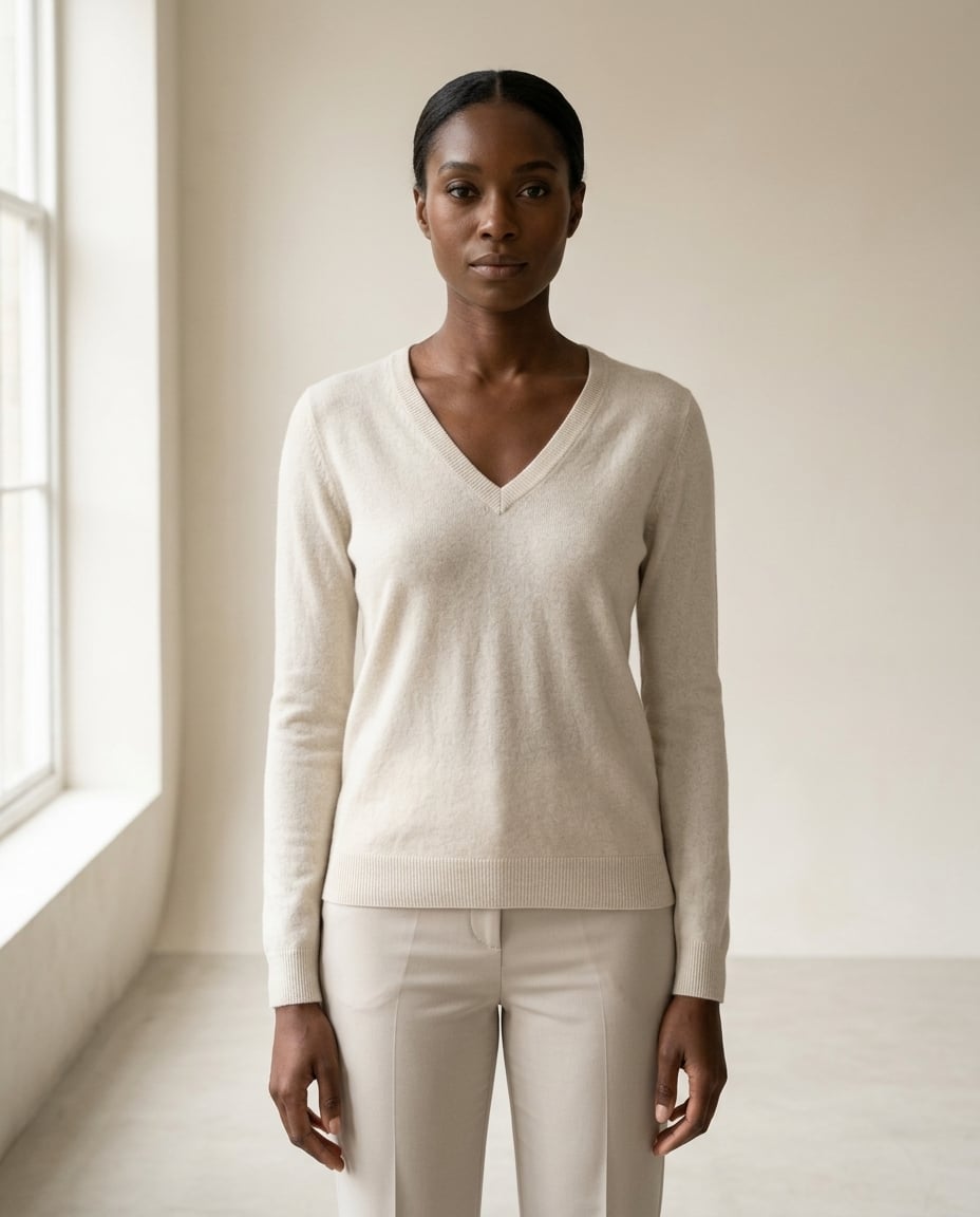 Naomi | Timeless Cashmere V-Neck for Autumn/Winter — front | Maison Perigee