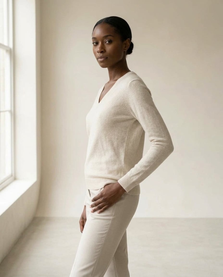 Naomi | Timeless Cashmere V-Neck for Autumn/Winter — side | Maison Perigee