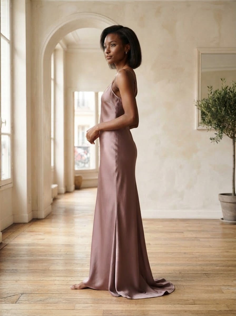 Noémie - Elegant Satin Party Dress - side view