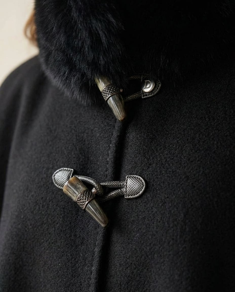Sophie | Elegant Cape Coat for Winter — detail | Maison Perigee