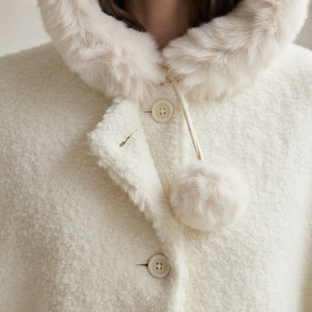 Sophie | Elegant Hooded Cape for Winter - Detail Close-Up
