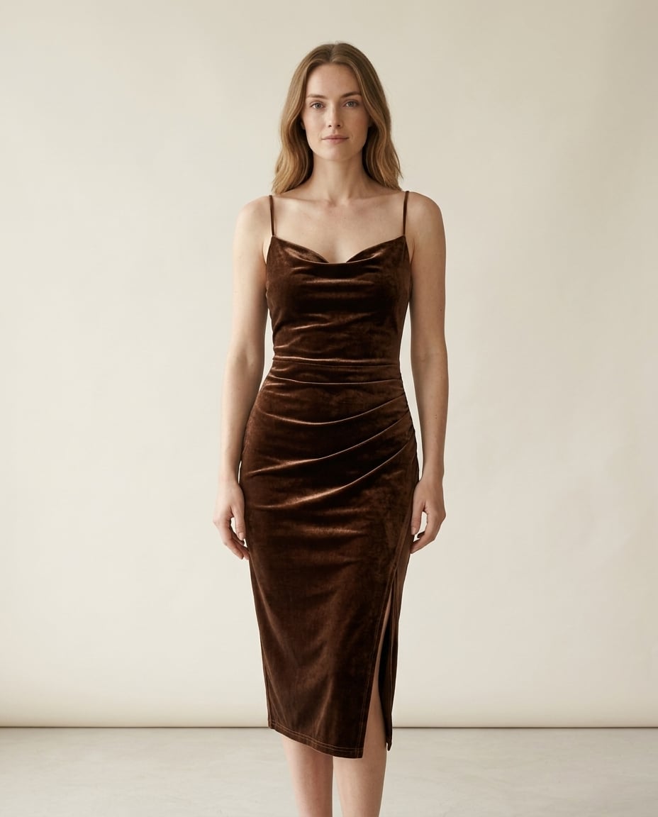 Sophie | Elegant Velvet Cami Dress for Autumn/Winter — front | Maison Perigee