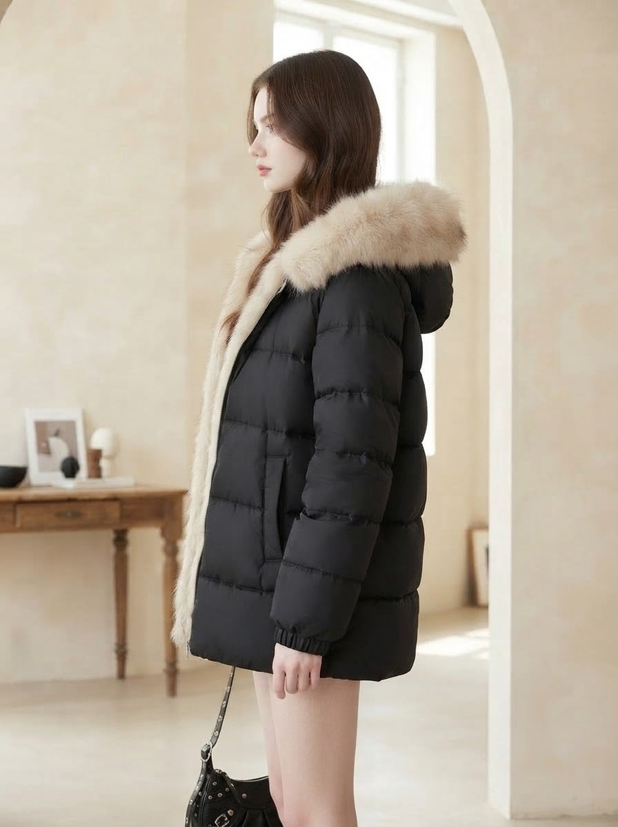 Sophie - Quilted Puffer Coat - side view