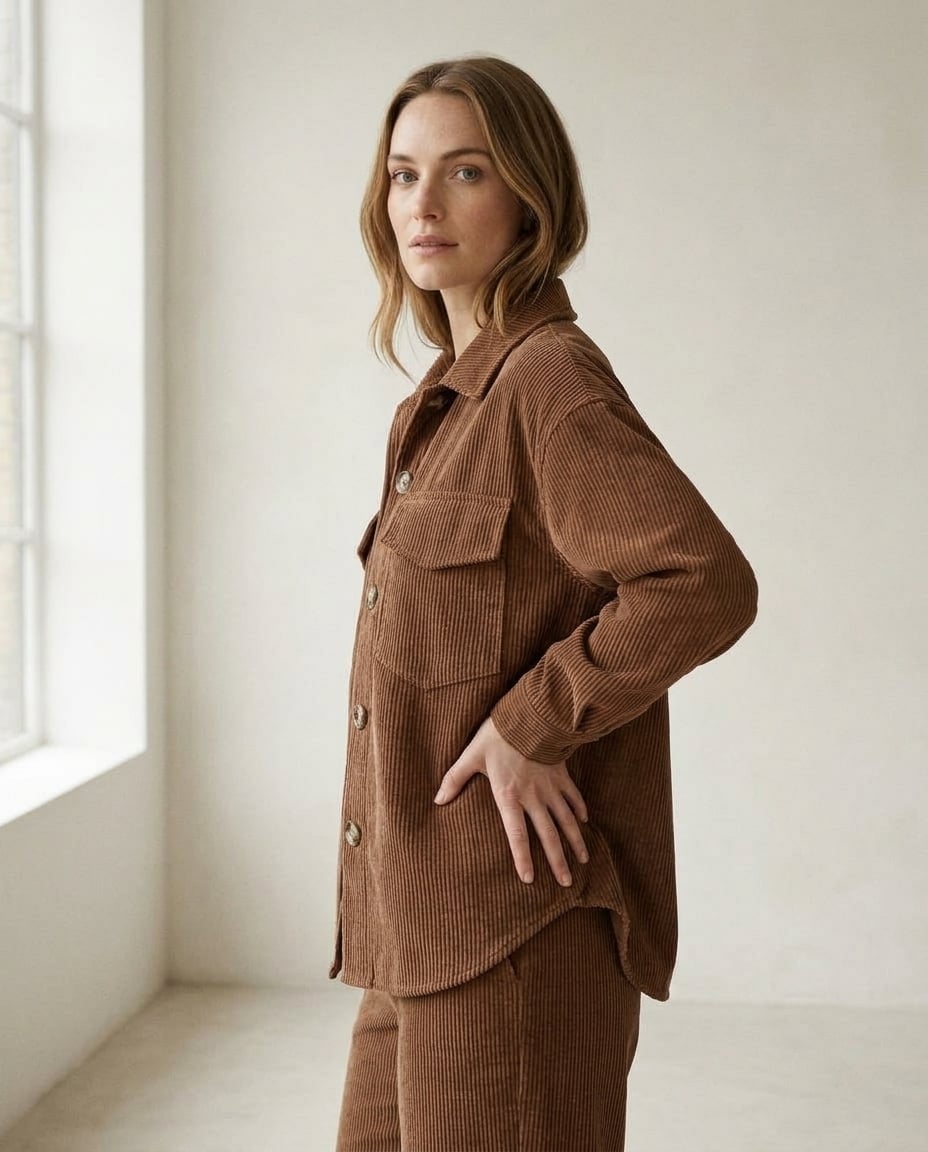 Sophie | Refined Corduroy Coat for Autumn/Winter — side | Maison Perigee
