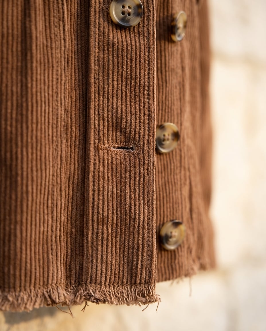 Sophie | Refined Corduroy Coat for Autumn/Winter — detail | Maison Perigee