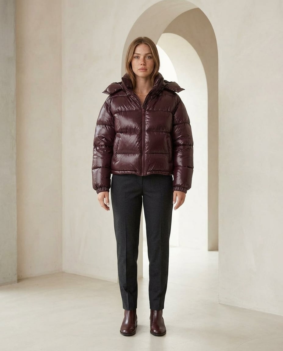 Sophie | Refined Padded Coat for Winter - Burgundy - Front View