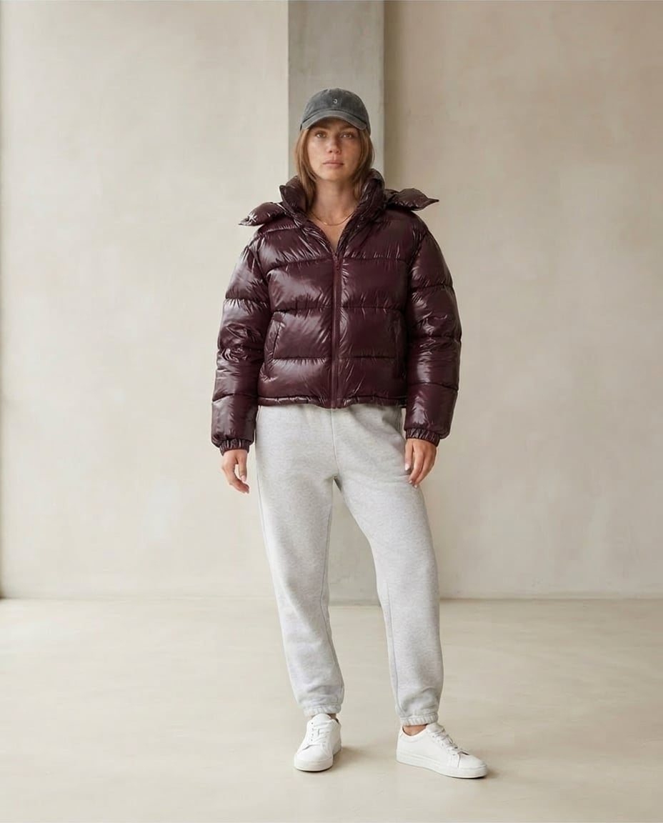 Sophie | Refined Padded Coat for Winter - Burgundy - Front