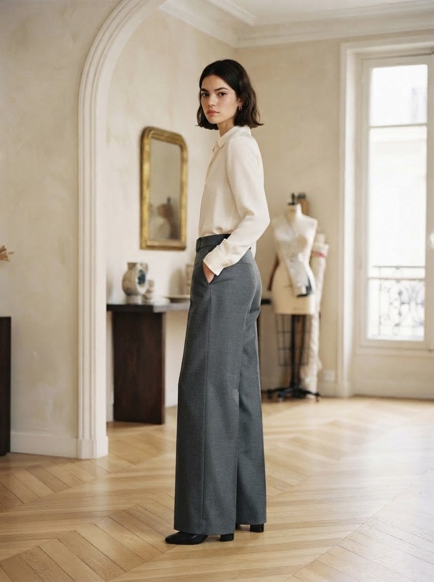 Sophie - Wide-Leg Wool Trousers - side view