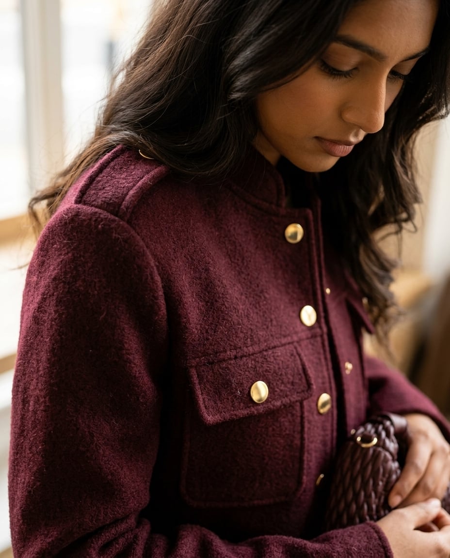 Vivienne | Sophisticated Boxy Tweed Jacket for Winter - detail close-up