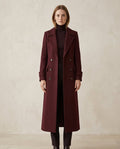 Zara | Classic Burgundy Long Tailored Wool Coat for Winter - front view